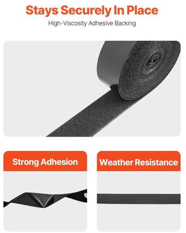 Alt view image 3 of 7 - VEVOR 16 ft x 1.5 in Hook and Loop Tape Nylon Self Adhesive Strips Roll Black