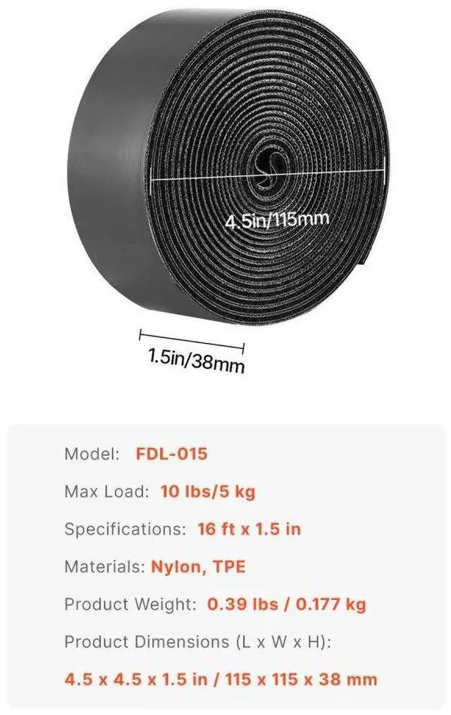 Alt view image 7 of 7 - VEVOR 16 ft x 1.5 in Hook and Loop Tape Nylon Self Adhesive Strips Roll Black