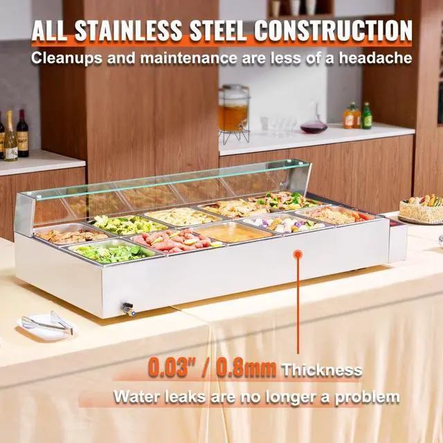 Alt view image 5 of 7 - VEVOR Commercial Electric Food Warmer Countertop Buffet 10*8Qt with Glass Shield