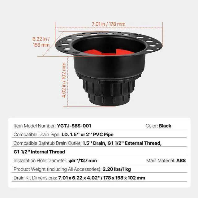 Alt view image 7 of 7 - VEVOR Freestanding Tub Drain Rough-in Kit with 2 Brass Tail Pipes and ABS Adapter