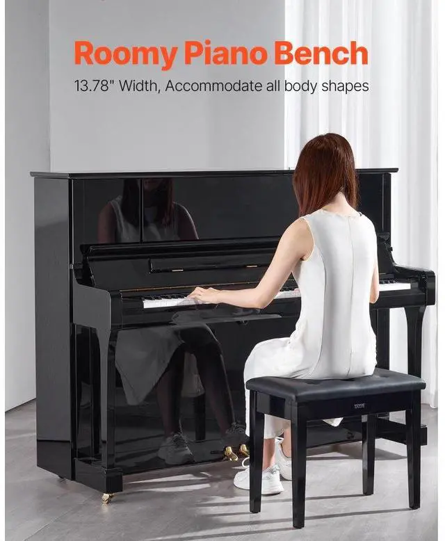 Alt view image 2 of 14 - Piano Keyboard Bench Storage Padded Cushion Seat Wooden Vanity Bookcase Stool
