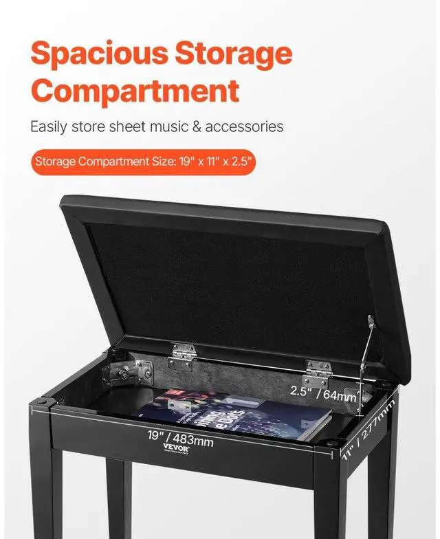 Alt view image 3 of 14 - Piano Keyboard Bench Storage Padded Cushion Seat Wooden Vanity Bookcase Stool