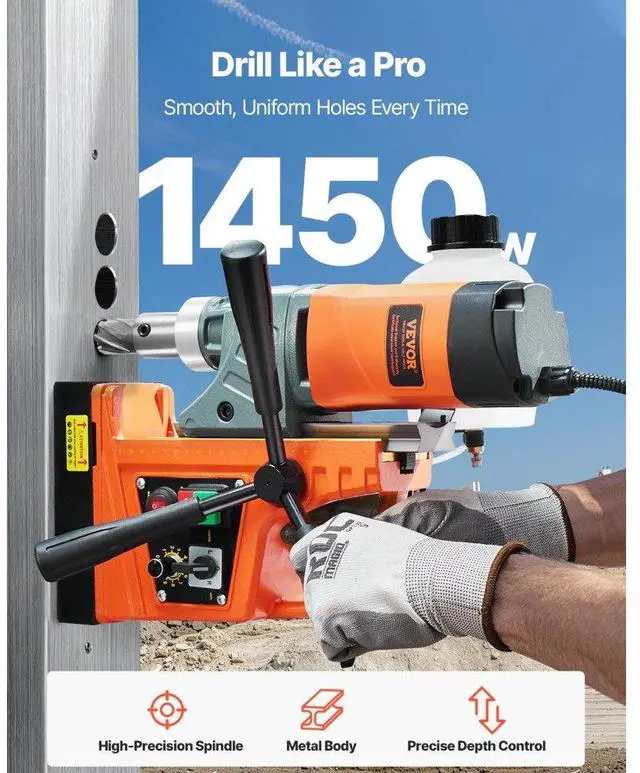 Alt view image 2 of 7 - VEVOR Magnetic Drill 1450W 12800N Portable Mag Drill Press 800RPM