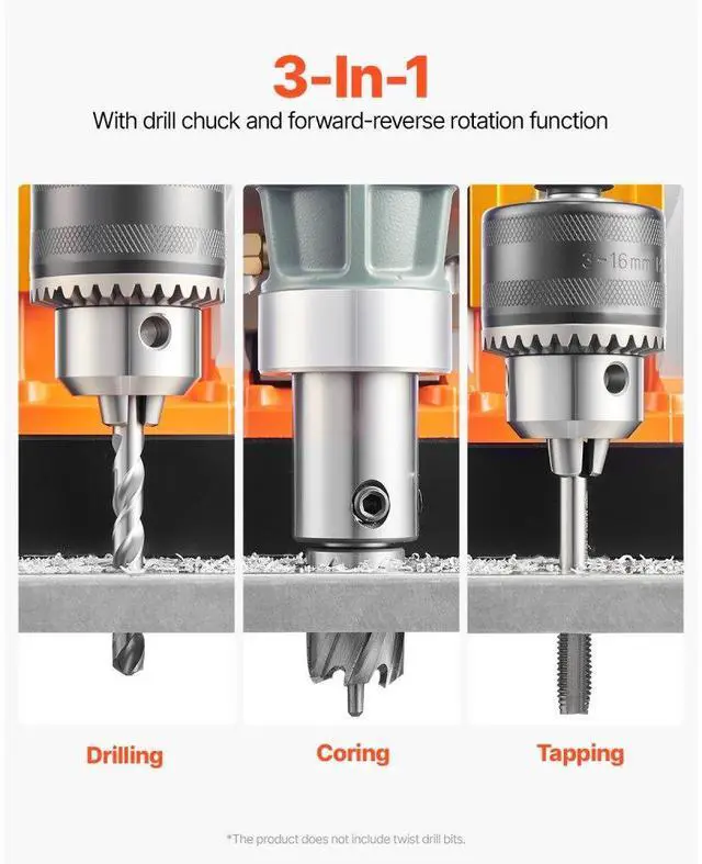 Alt view image 3 of 7 - VEVOR Magnetic Drill 1450W 12800N Portable Mag Drill Press 800RPM