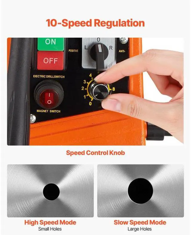 Alt view image 6 of 7 - VEVOR Magnetic Drill 1450W 12800N Portable Mag Drill Press 800RPM