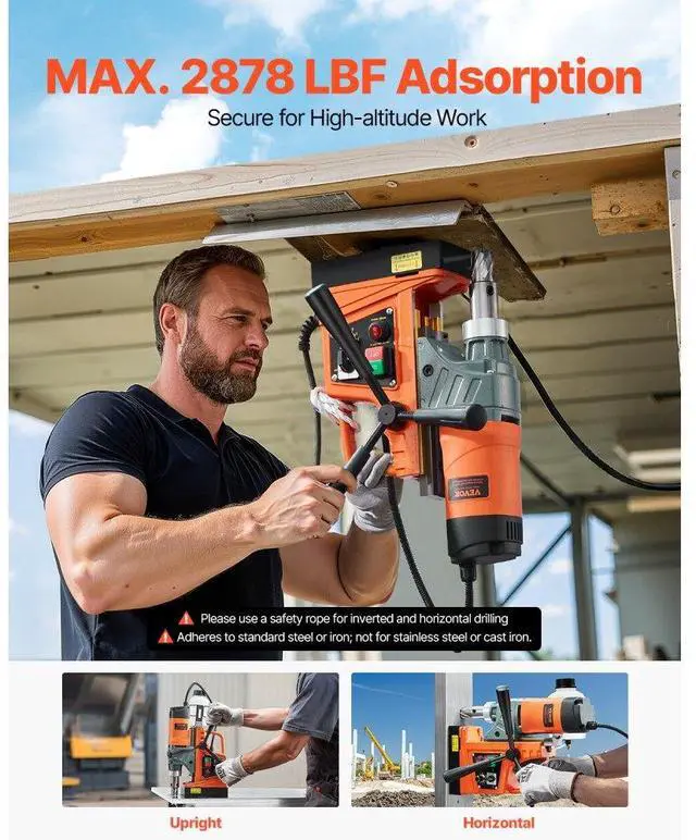 Alt view image 5 of 7 - VEVOR Magnetic Drill 1450W 12800N Portable Mag Drill Press 800RPM