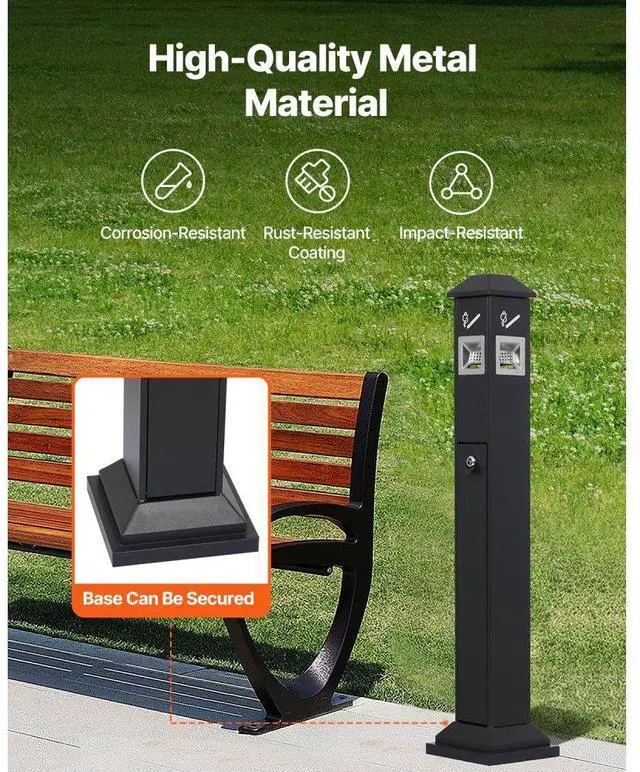 Alt view image 2 of 7 - VEVOR Outdoor Ashtray for Garden Patio Cigarettes Ash Butt Disposal, iron Outside Cigar Container Ash Tray for Commercial(Black