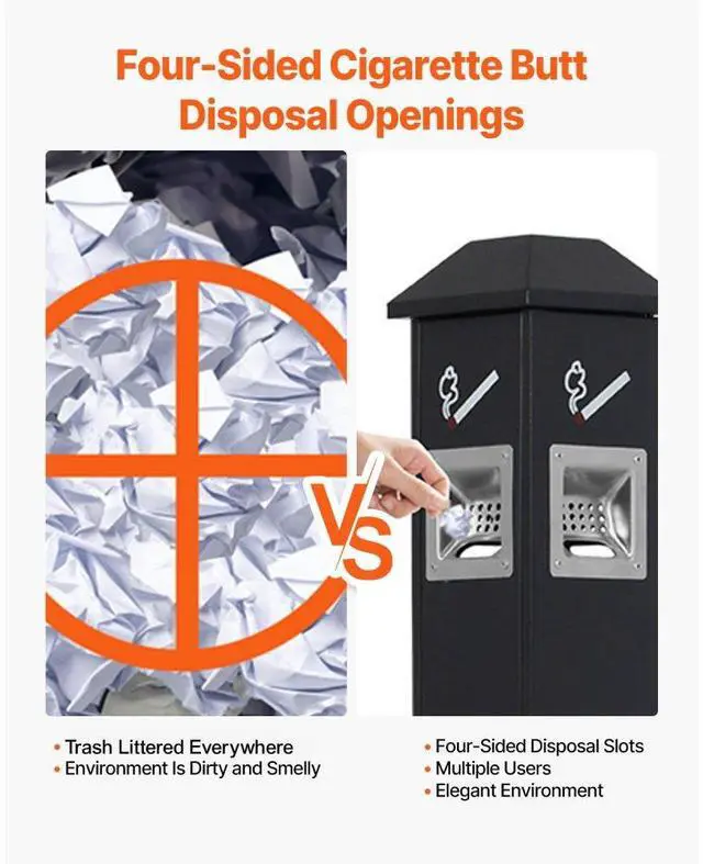 Alt view image 3 of 7 - VEVOR Outdoor Ashtray for Garden Patio Cigarettes Ash Butt Disposal, iron Outside Cigar Container Ash Tray for Commercial(Black