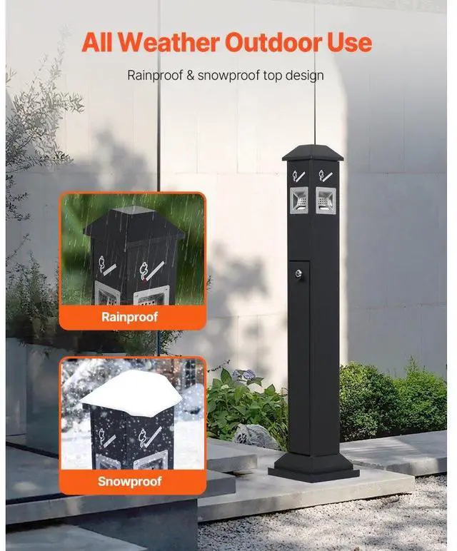 Alt view image 4 of 7 - VEVOR Outdoor Ashtray for Garden Patio Cigarettes Ash Butt Disposal, iron Outside Cigar Container Ash Tray for Commercial(Black