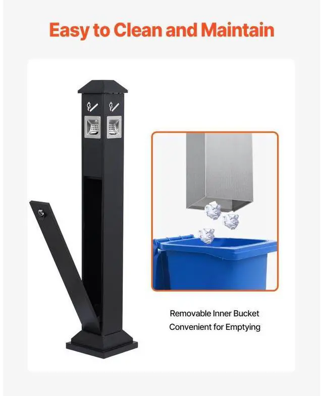 Alt view image 6 of 7 - VEVOR Outdoor Ashtray for Garden Patio Cigarettes Ash Butt Disposal, iron Outside Cigar Container Ash Tray for Commercial(Black