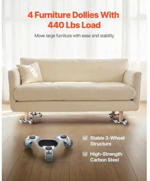 Alt view image 2 of 14 - VEVOR Furniture Dolly 4 pcs Steel Tri-dolly Set Furniture Mover 440 lbs Capacity