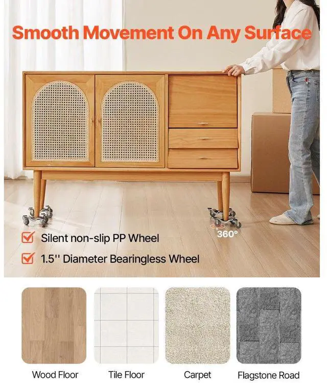 Alt view image 4 of 14 - VEVOR Furniture Dolly 4 pcs Steel Tri-dolly Set Furniture Mover 440 lbs Capacity