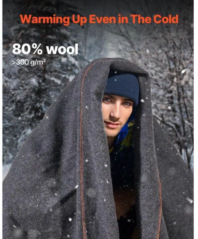 Alt view image 2 of 7 - VEVOR Wool Camping Blanket 64" x 88" Warm for Camping Hiking Travel Light Grey