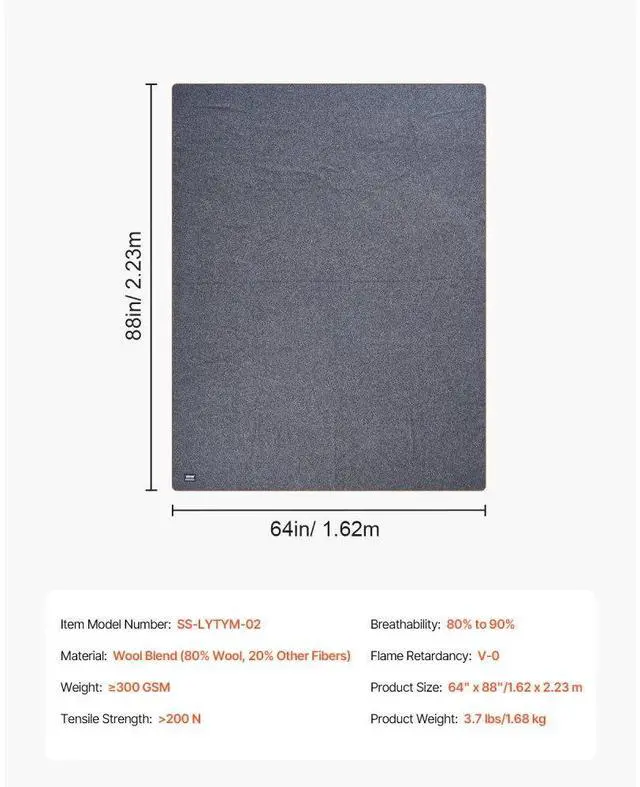 Alt view image 7 of 7 - VEVOR Wool Camping Blanket 64" x 88" Warm for Camping Hiking Travel Light Grey