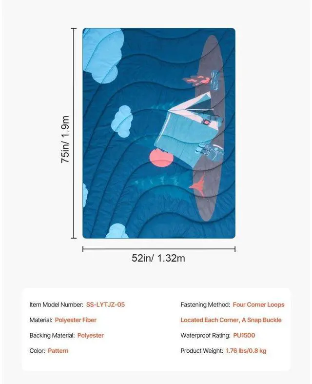 Alt view image 7 of 7 - VEVOR Camping Blanket 75" x 52" Wearable Warm Stadium Blanket Outdoor Printed