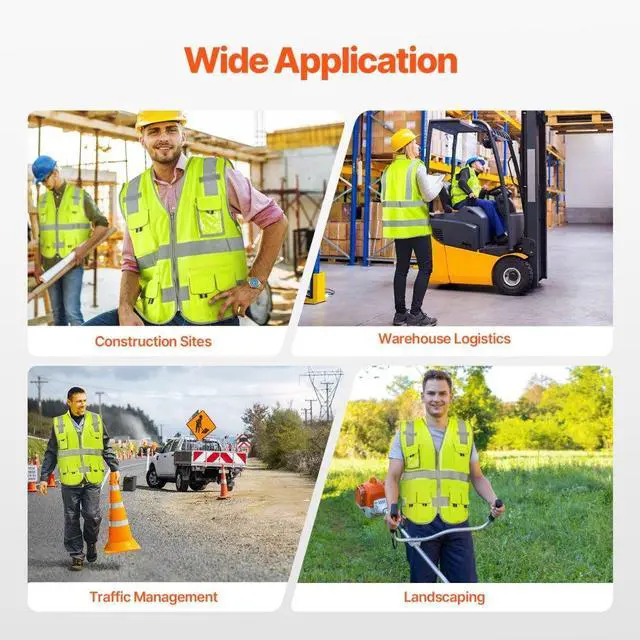 Alt view image 6 of 14 - VEVOR Safety Vest Reflective Yellow Work Vest with 10 Pockets for Men & Women