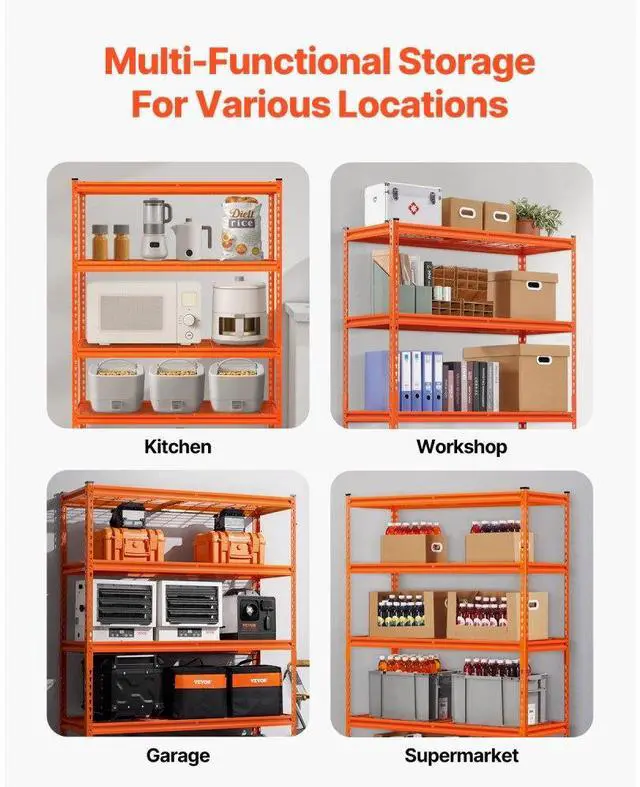 Alt view image 6 of 7 - VEVOR Storage Shelves 5 Tier Adjustable Heavy Duty Garage Shelving Units 2500 lbs
