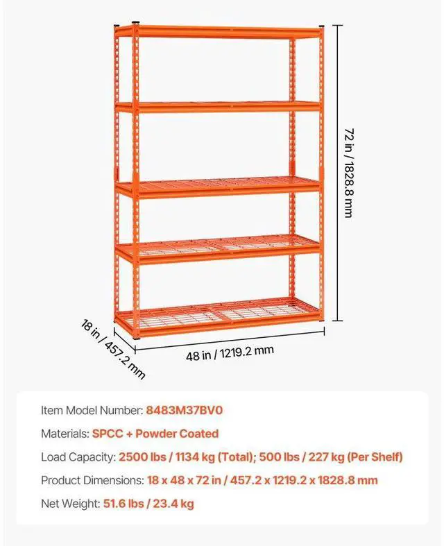 Alt view image 7 of 7 - VEVOR Storage Shelves 5 Tier Adjustable Heavy Duty Garage Shelving Units 2500 lbs
