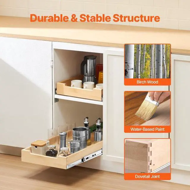 Alt view image 2 of 7 - Pull Out Cabinet Organizer Soft Close Slide Out Shelf Wood Drawer 14"W x 21"D