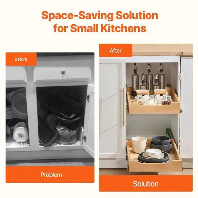 Alt view image 4 of 7 - Pull Out Cabinet Organizer Soft Close Slide Out Shelf Wood Drawer 14"W x 21"D
