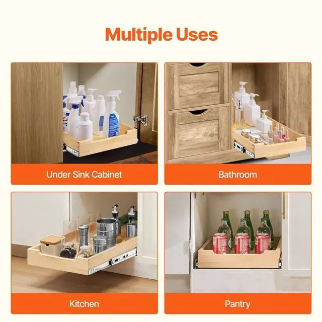Alt view image 6 of 7 - Pull Out Cabinet Organizer Soft Close Slide Out Shelf Wood Drawer 14"W x 21"D