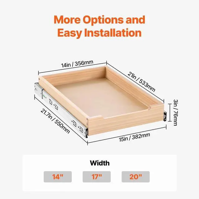 Alt view image 7 of 7 - Pull Out Cabinet Organizer Soft Close Slide Out Shelf Wood Drawer 14"W x 21"D