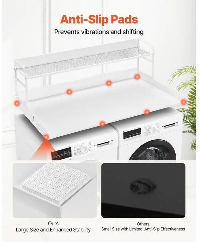 Alt view image 5 of 7 - Washer Dryer Countertop for the Top, Wood Washer Dryer Topper with 2-Tier Shelf Universal Fit, Laundry Countertop with Edge Rails, 54" Width x 27" Depth Laundry Counter Storage Organization, White