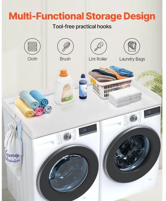 Alt view image 2 of 14 - VEVOR Washer Dryer Countertop, Laundry Wood Shelf Topper with Edge, 54" Width x 27" Depth Cover Guard Organizer for Washer and Dryer Laundry Hamper Counter Storage Organization (White)