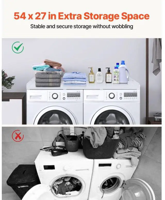 Alt view image 3 of 14 - VEVOR Washer Dryer Countertop, Laundry Wood Shelf Topper with Edge, 54" Width x 27" Depth Cover Guard Organizer for Washer and Dryer Laundry Hamper Counter Storage Organization (White)