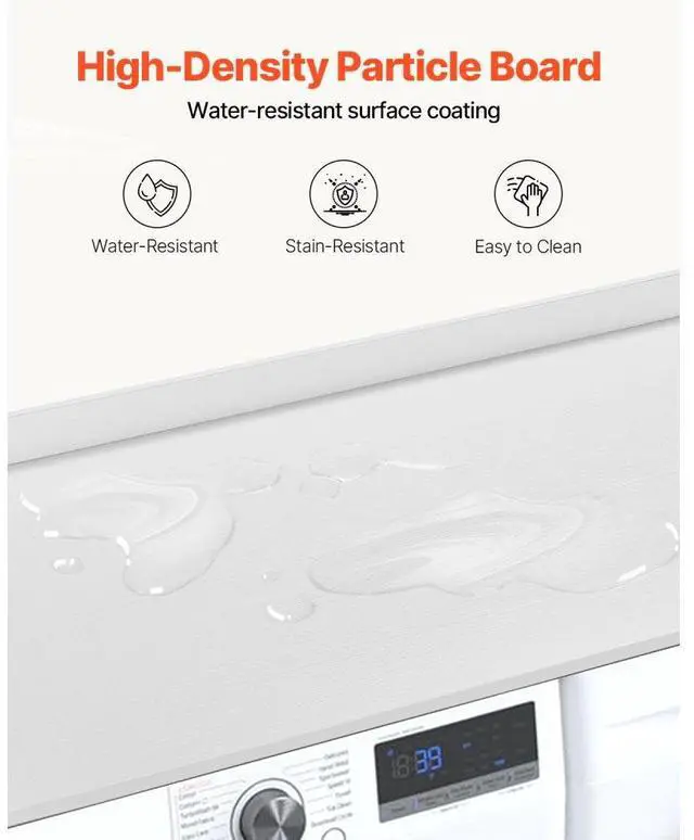 Alt view image 4 of 14 - VEVOR Washer Dryer Countertop, Laundry Wood Shelf Topper with Edge, 54" Width x 27" Depth Cover Guard Organizer for Washer and Dryer Laundry Hamper Counter Storage Organization (White)