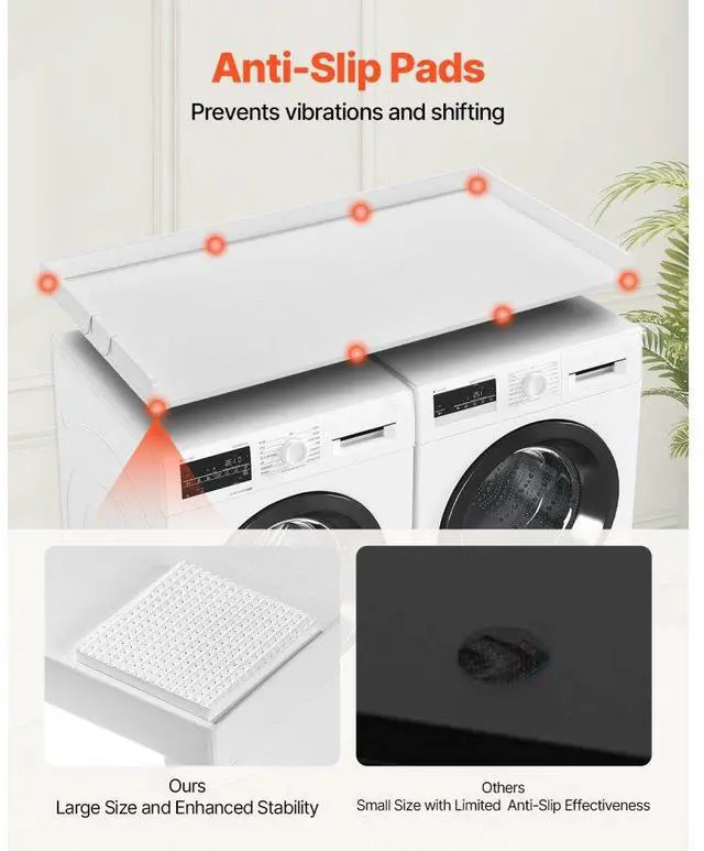 Alt view image 5 of 14 - VEVOR Washer Dryer Countertop, Laundry Wood Shelf Topper with Edge, 54" Width x 27" Depth Cover Guard Organizer for Washer and Dryer Laundry Hamper Counter Storage Organization (White)