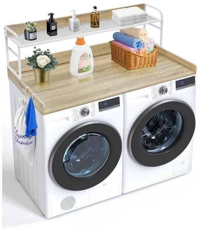 Main image of VEVOR Washer Dryer Countertop with Shelf, 27" Depth x 54" Width Laundry Countertop Wood Topper with Edge Rails & Non-Slip Pads Oak
