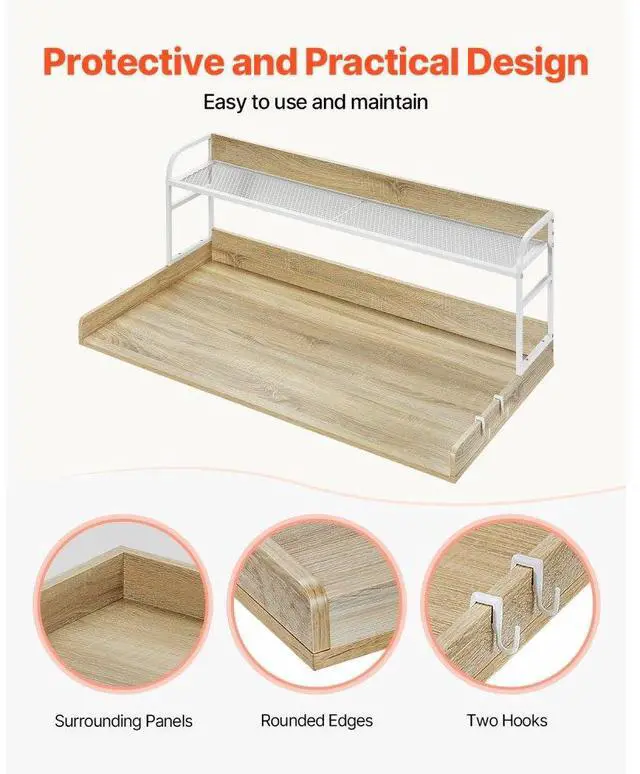 Alt view image 6 of 7 - VEVOR Washer Dryer Countertop with Shelf, 27" Depth x 54" Width Laundry Countertop Wood Topper with Edge Rails & Non-Slip Pads Oak