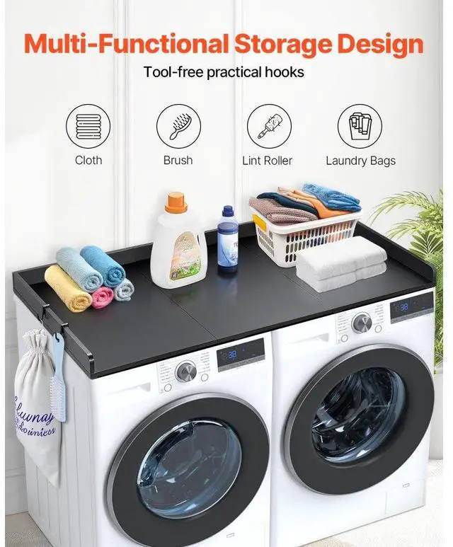 Alt view image 2 of 7 - VEVOR Washer Dryer Countertop, 27.5" Depth x 54" Width, Washer Dryer Wood Top for Laundry Room Organization with Edge Rails (Black)