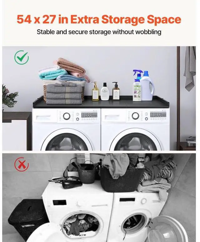 Alt view image 3 of 7 - VEVOR Washer Dryer Countertop, 27.5" Depth x 54" Width, Washer Dryer Wood Top for Laundry Room Organization with Edge Rails (Black)