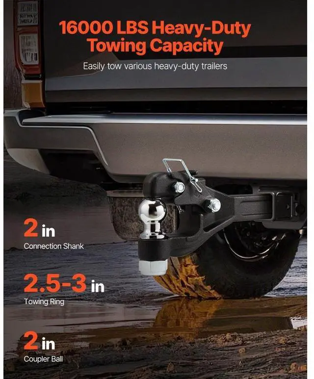 Alt view image 2 of 7 - VEVOR Pintle Hitch 2 inches Receiver Hook for 2.5 to 3 inches Lunette Ring 16000 lbs