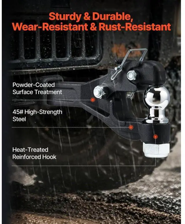 Alt view image 3 of 7 - VEVOR Pintle Hitch 2 inches Receiver Hook for 2.5 to 3 inches Lunette Ring 16000 lbs