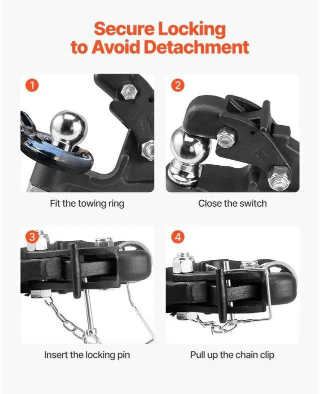 Alt view image 5 of 7 - VEVOR Pintle Hitch 2 inches Receiver Hook for 2.5 to 3 inches Lunette Ring 16000 lbs