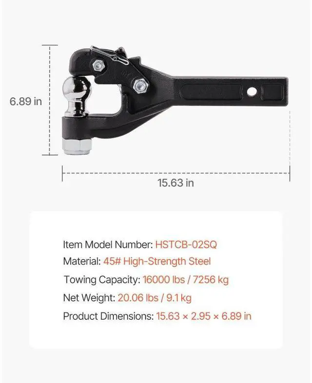 Alt view image 7 of 7 - VEVOR Pintle Hitch 2 inches Receiver Hook for 2.5 to 3 inches Lunette Ring 16000 lbs