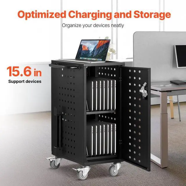 Alt view image 2 of 7 - VEVOR Charging Cart, 16 Device Mobile Charging Station, Up to 15.6 in Screen Size, Office and Classroom Mobile Charging Cart, for Chromebook, Tablet and Laptop
