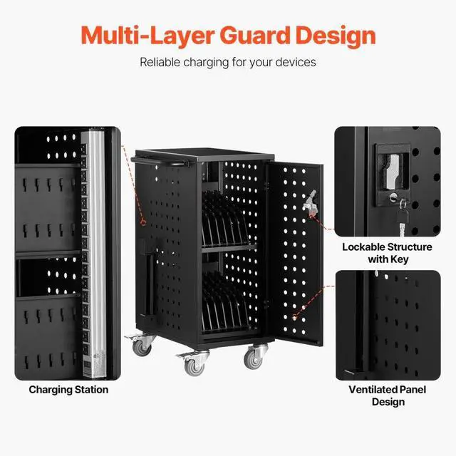 Alt view image 3 of 7 - VEVOR Charging Cart, 16 Device Mobile Charging Station, Up to 15.6 in Screen Size, Office and Classroom Mobile Charging Cart, for Chromebook, Tablet and Laptop