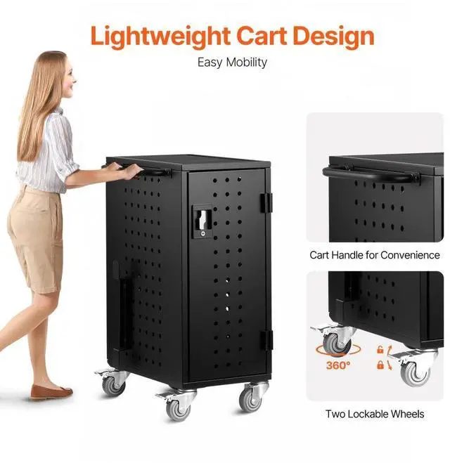 Alt view image 5 of 7 - VEVOR Charging Cart, 16 Device Mobile Charging Station, Up to 15.6 in Screen Size, Office and Classroom Mobile Charging Cart, for Chromebook, Tablet and Laptop
