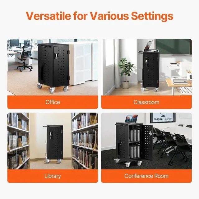 Alt view image 6 of 7 - VEVOR Charging Cart, 16 Device Mobile Charging Station, Up to 15.6 in Screen Size, Office and Classroom Mobile Charging Cart, for Chromebook, Tablet and Laptop