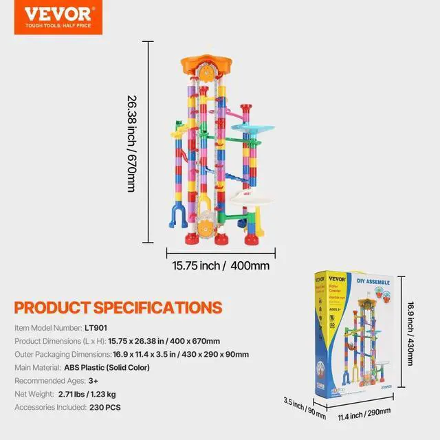 Alt view image 7 of 7 - VEVOR Marble Run Set 230 PCS with Motorized Elevator Educational Maze Game for Kids
