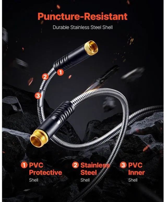 Alt view image 2 of 7 - 150ft Metal Garden Hose Stainless Steel Water Hose Lightweight No Kink