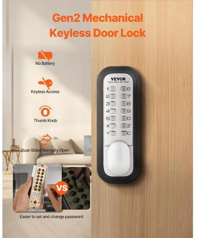 Alt view image 2 of 7 - VEVOR Mechanical Keyless Entry Door Lock 14 Key Mechanical Door Locks Single-Side