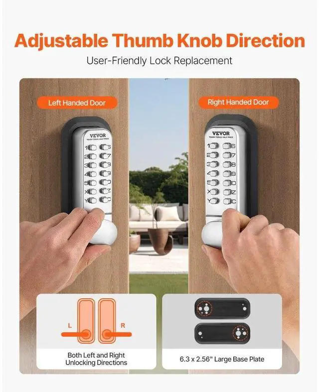 Alt view image 4 of 7 - VEVOR Mechanical Keyless Entry Door Lock 14 Key Mechanical Door Locks Single-Side