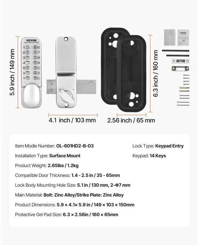 Alt view image 7 of 7 - VEVOR Mechanical Keyless Entry Door Lock 14 Key Mechanical Door Locks Single-Side