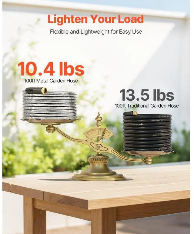 Alt view image 4 of 7 - VEVOR Metal Garden Hose 100 ft, Rust Proof Stainless Steel Water Hose, Heavy Duty Backyard Hose with 10 Function Nozzle, No-Kink & Flexible Water Pipe, Lightweight Metal Hose for Yard, Outdoor