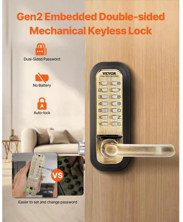 Alt view image 2 of 7 - VEVOR Mechanical Keyless Entry Door Lock 14 Key Mechanical Door Lock for Outdoor Fence